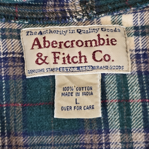 VINTAGE ABERCROMBIE & FITCH Sleeveless Plaid Hooded Flannel Shirt | L | Grunge - Picture 12 of 14